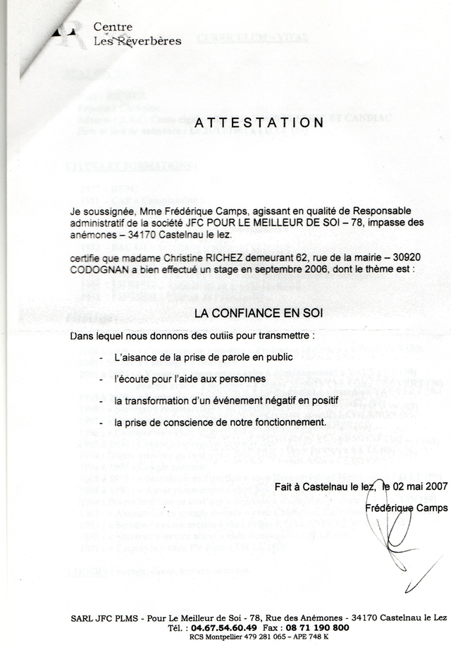 attestation de suivi de stage sur la confiance en soi